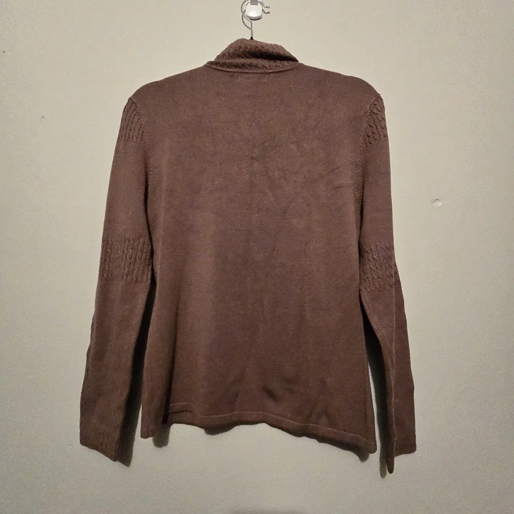 NILS Women Cable Knit Sweater LG 1/4 Zip Mock Neck Light Brown Stretch Apres Ski